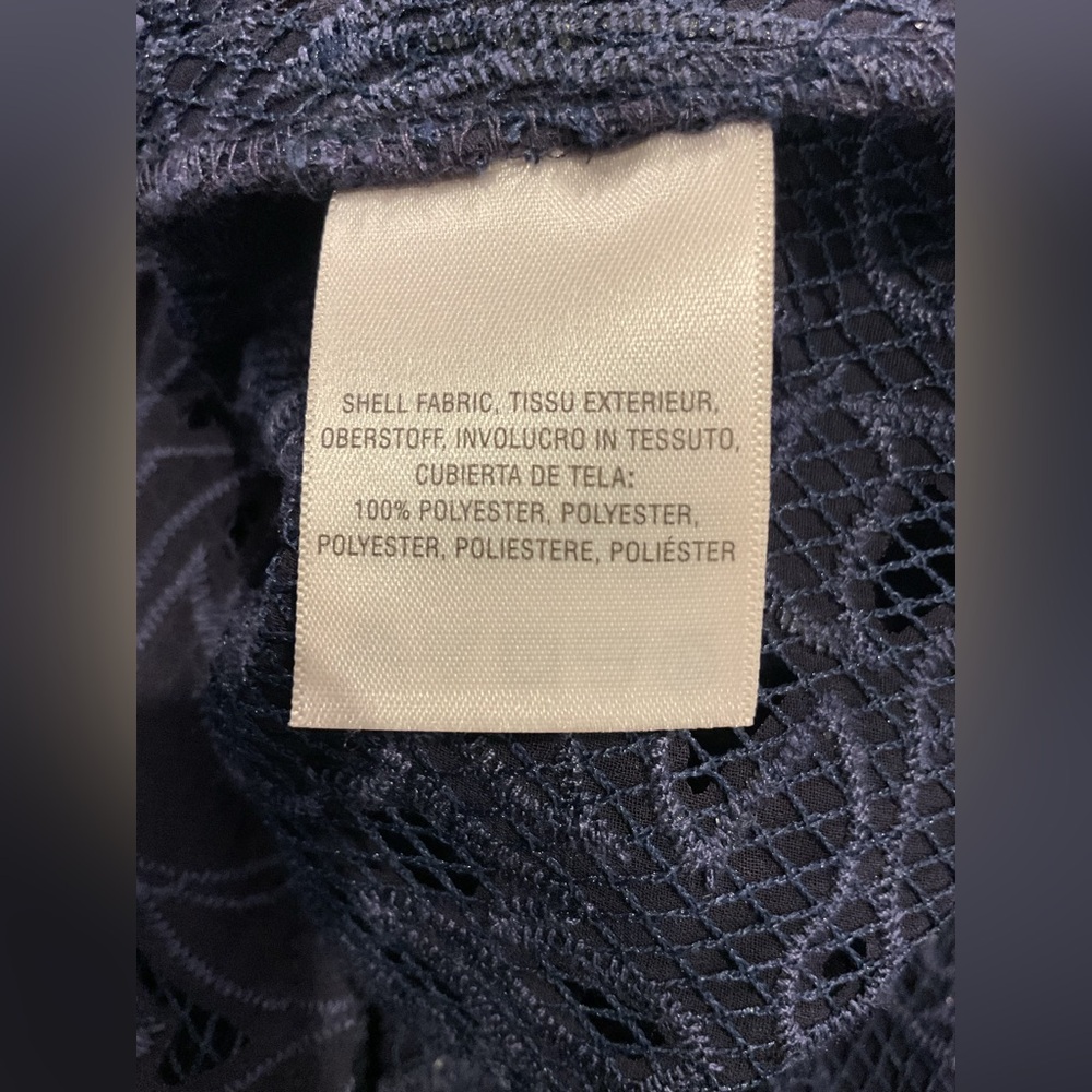 Anthropologie Elevenses Navy Blue Lace Bomber Jacket - Picture 15 of 16